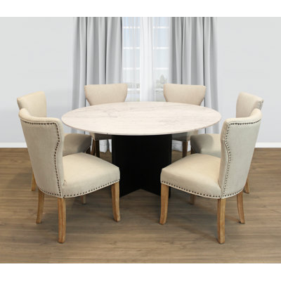 Aryhanna 6 - Person Marble Top Pedestal Dining Set