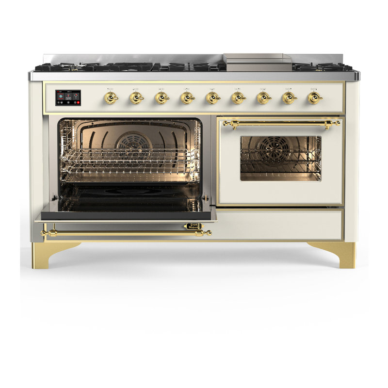 Majestic III Series 60 Inch Dual Fuel Range with 7 Sealed Burners, Griddle, in Blue Grey (Liquid Propane, Burnished Trim)