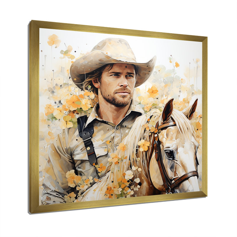 Gold Rush Cowboys Portrait - art mural, Cadre doré simple, H 16 po x l 16 po x P 1 po