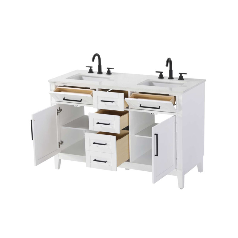 Meuble-lavabo double 54 po blanc, Blanc, 54"