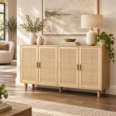 Armoire de rangement en rotin à 4 portes de 62,2 pouces