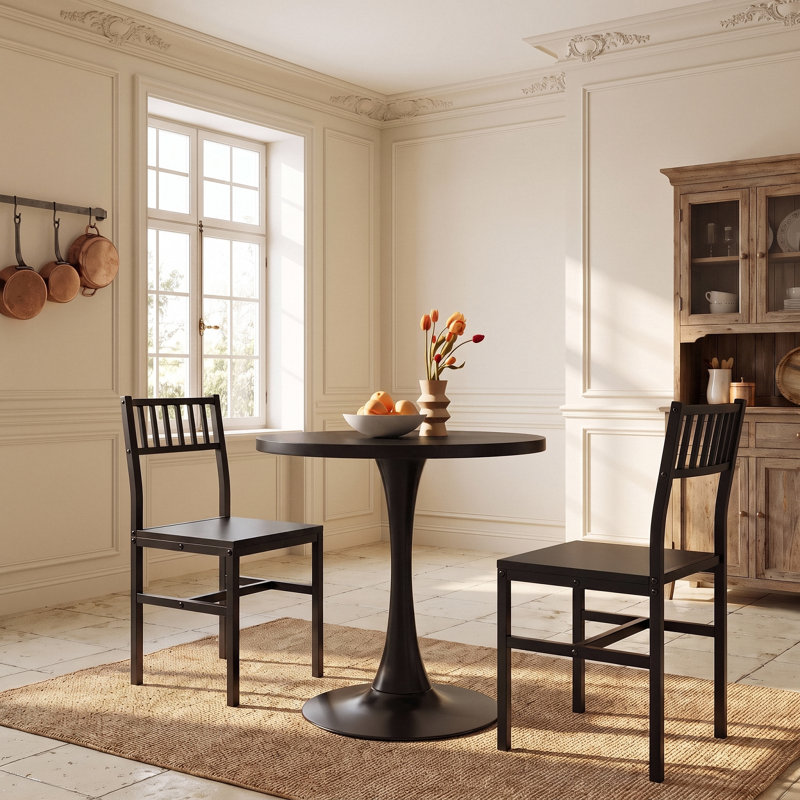 Manviraj 3-Piece Round Dining Table Set, Black