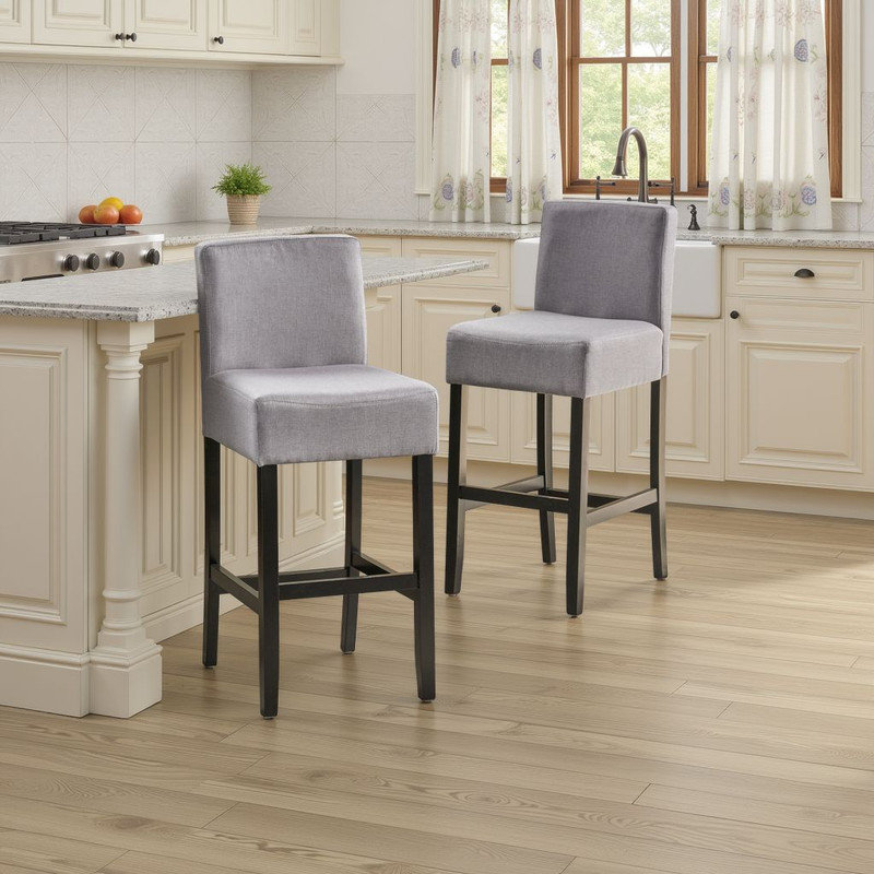 Ensemble de 2 tabourets de bar Modern en bois d'hévéa, dossier en L, capacité de 250 lb, Gris
