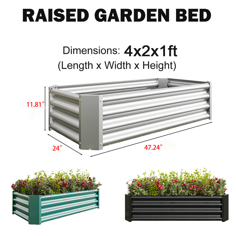 Lit de jardin surélevé Nekeda, Noir, H 11,81 po x l 47,24 po x P 24 po