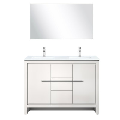 Navy Blue Double Bath Vanity 48" W X 20" D, Cultured Marble Countertop, Faucet - 43 In. Mirror For Bathroom Upgrade 48 20 D With Decoration