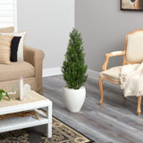 3.5Ft. Mini Cedar Artificial Pine Tree In White Planter UV Resistant (Indoor/Outdoor)