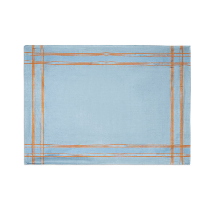 French Home Linen Boulevard Tablecloth - Denim and Terracotta, 71" x 60"
