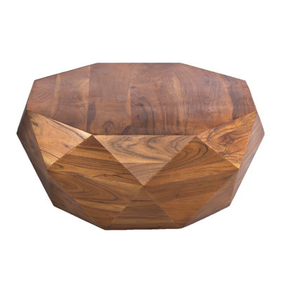 33" Modern Acacia Wood Diamond Coffee Table, Natural Brown Living Room Accent