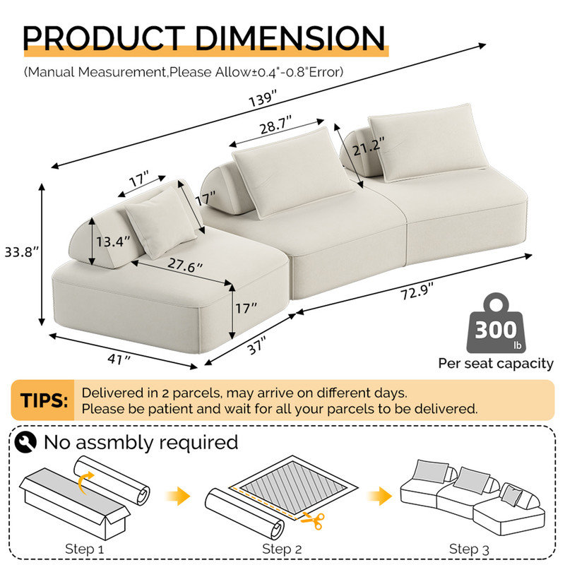 Canapé modulaire surdimensionné Modern Luxury, Chenille beige