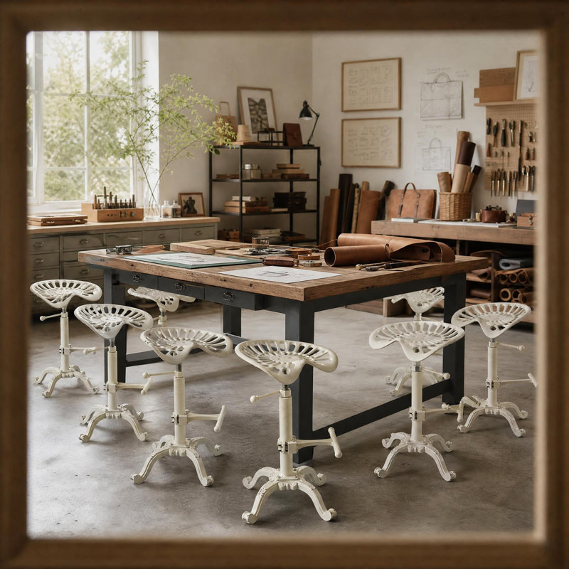 Elinna Swivel Adjustable Height Counter Stool, Antique White