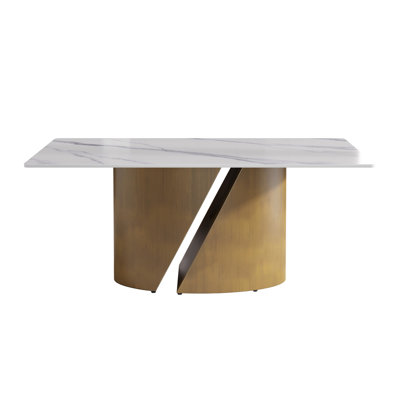 70.86 "Modern Artificial Stone White Panel Bronze Iron Metal Legs-Can Accommodate 6-8 People