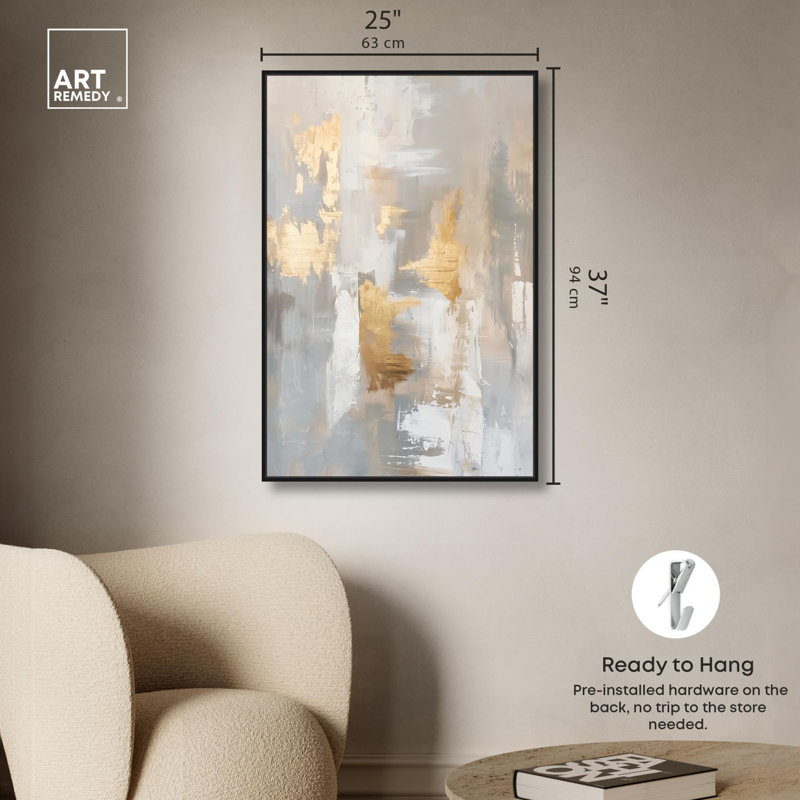 Toile grise Caesar, abstrait Mid-Century par Art Remedy, Cadre noir, H 37 po x l 25 po