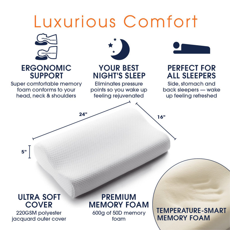 Delvale Contour Plush Memory Foam Standard Cooling Bed Pillow