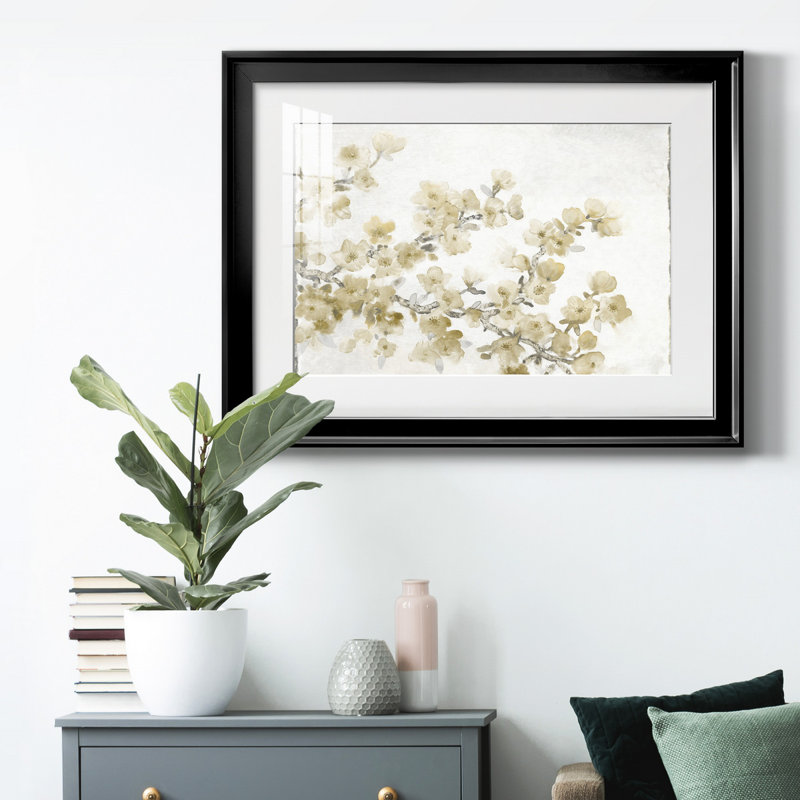 «Neutral Cherry Blossom Composition II», reproduction encadrée de qualité supérieure - prête à être accrochée, Noir