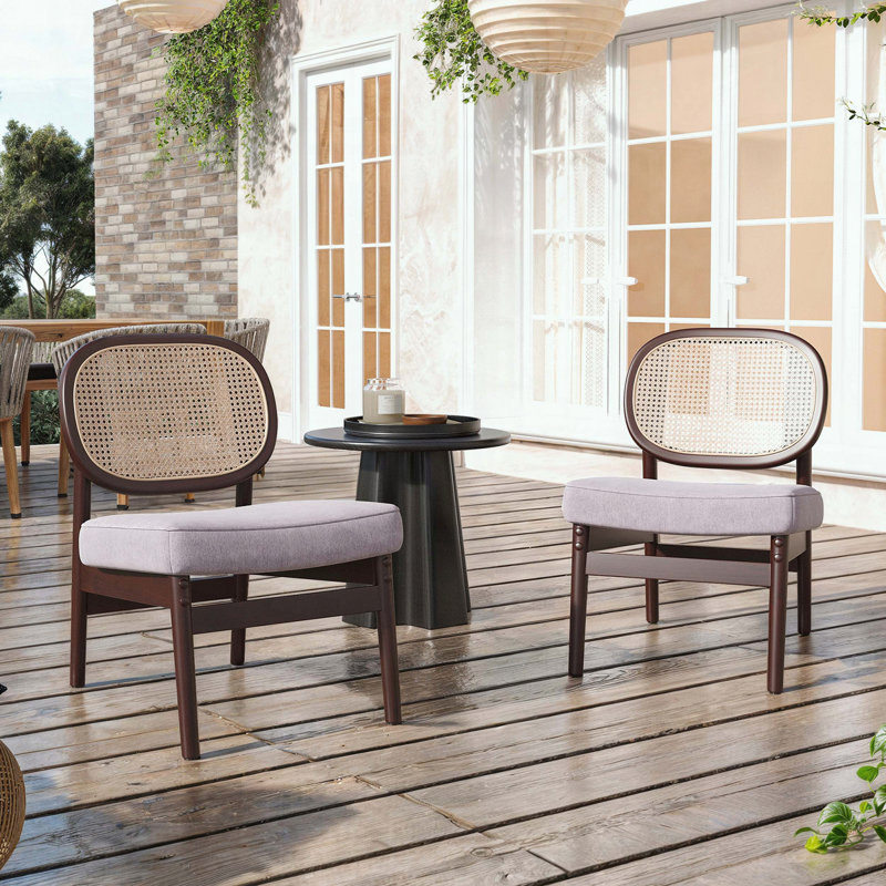 Chaise d'appoint en rotin, structure en bois massif et conception ergonomique, Kaki