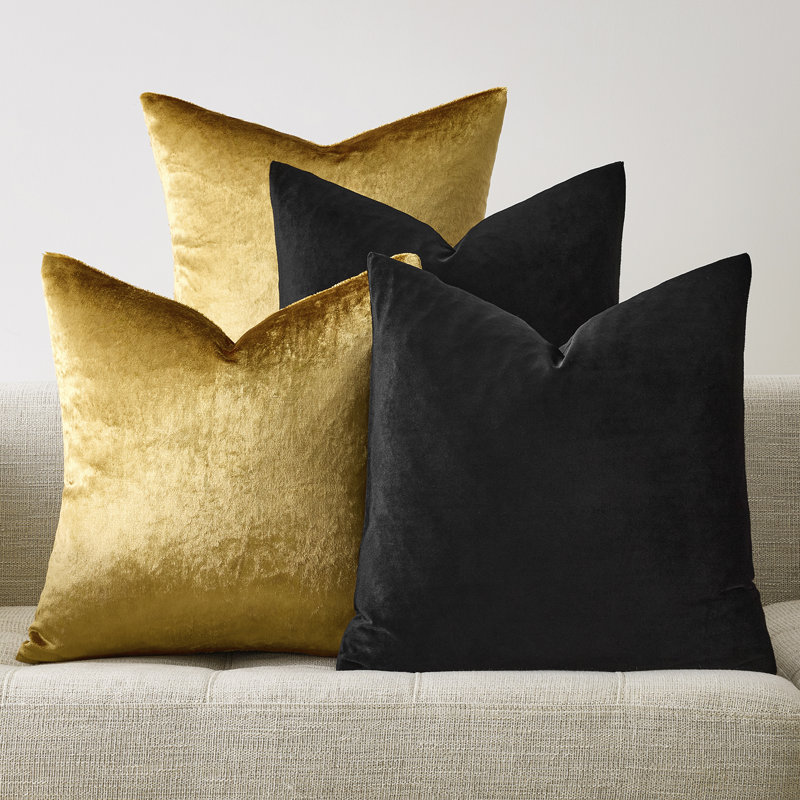 Luxury Velvet Throw Pillow Covers Set of 4, Soft Accent cover for Couch Bed Living Room Sofa Bedroom (Set of 4), Black/Gold