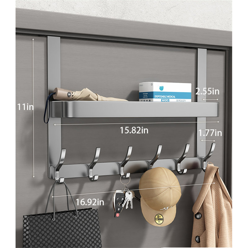 Support à crochets en aluminium avec tablette, H 11 po x l 16,92 po x P 1,81 po