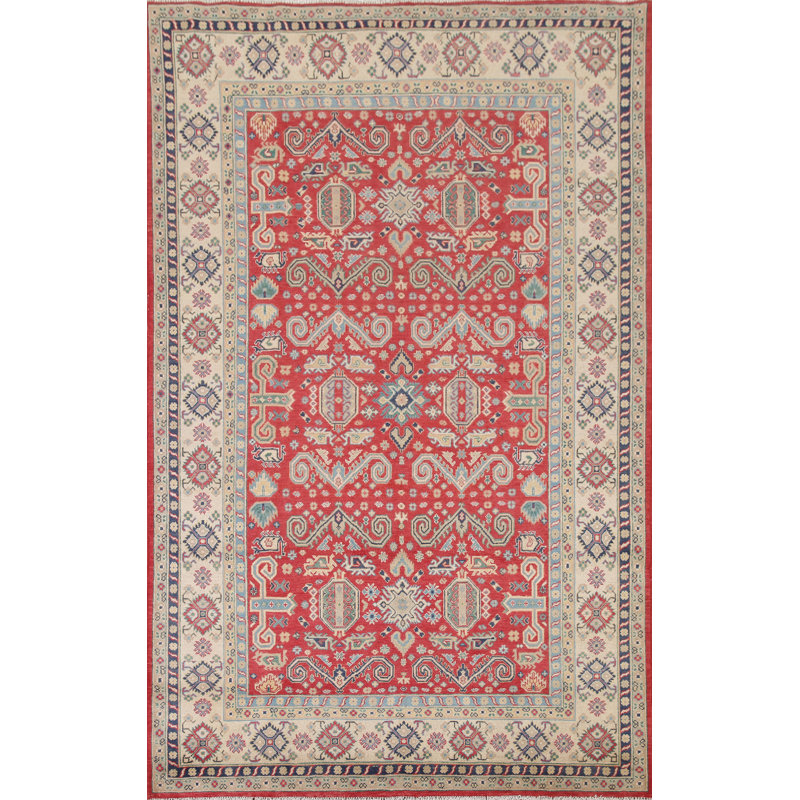 Tapis oriental géométrique Kazak rouge 7 x 10