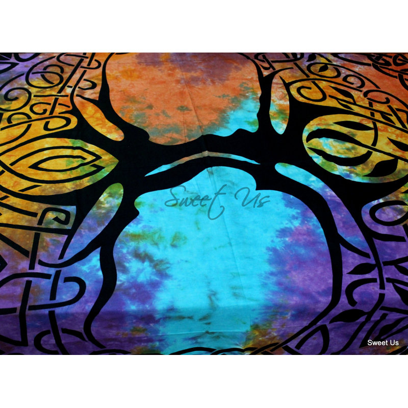 Nappe Tie-Dye Celtic Tree Of Life 72x72, Mauve / bleu / orange