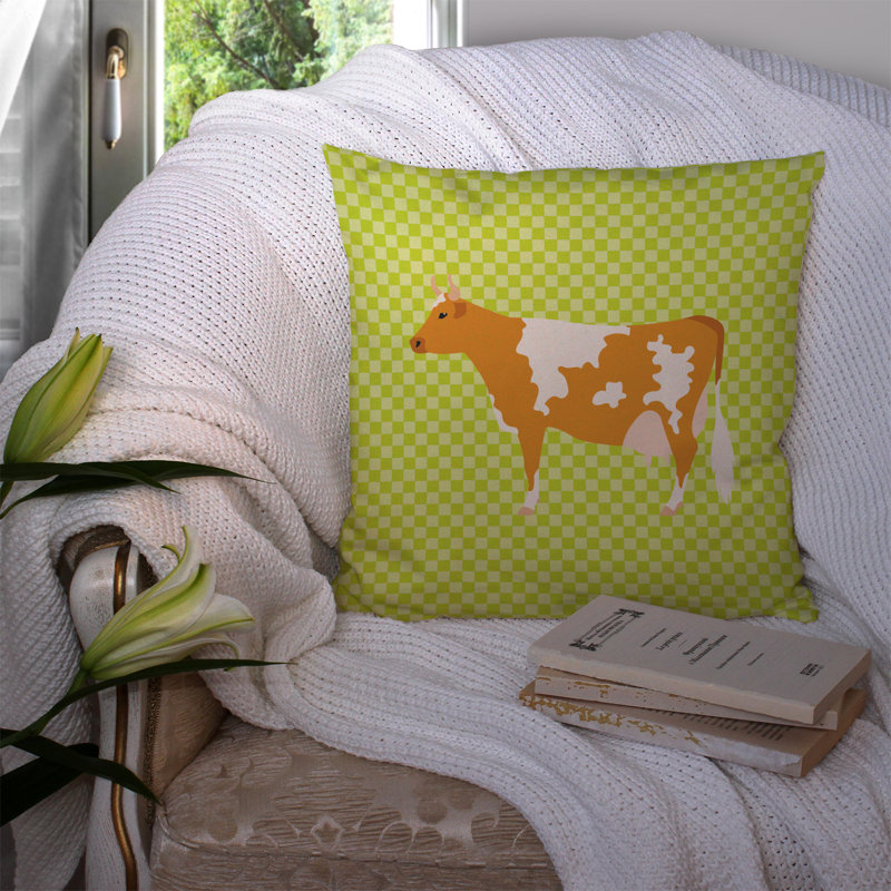 Coussin décoratif d’extérieur carré à damier de vache, Vert, 14 po x 14 po