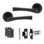 6 Pairs Wave Design Door Handles Latch on Round Rose in Matt Black Finish - 52mm Diameter-1539545849