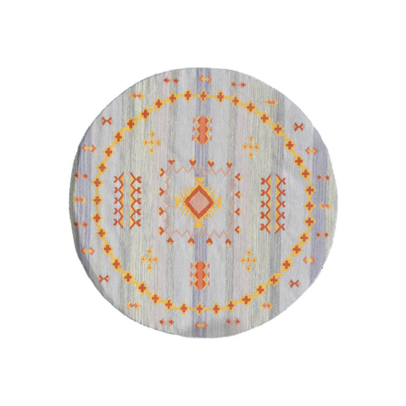 Tapis oriental en laine / coton jaune / orange / gris Katelan