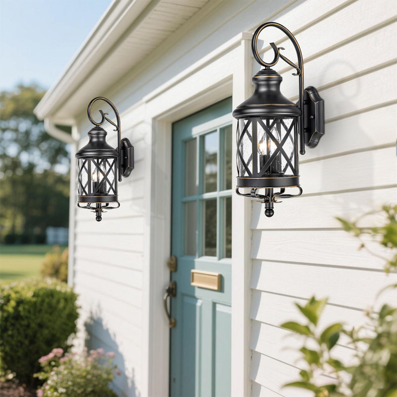Industrial 21" Outdoor Wall Lantern, Matte Black Sconce With Seeded Glass,Wall Light For Porch, Entryway, Exterior Lighting