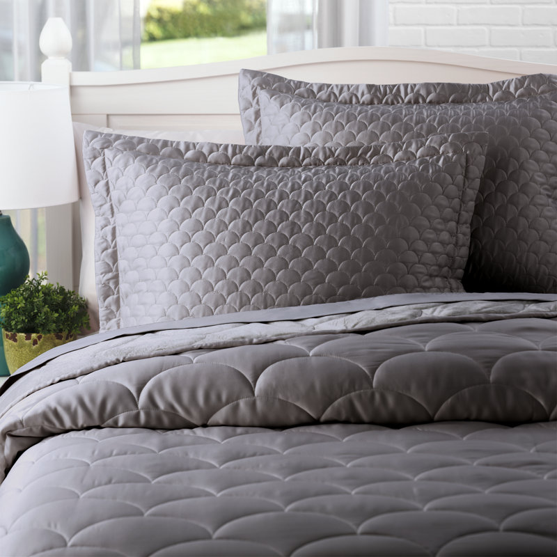 Luxurious King Charcoal Reversible Quilted Velvet and Satin Blanket
