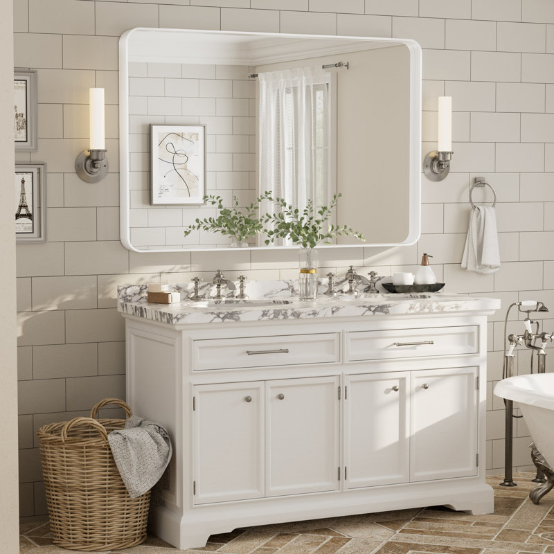 Miroir mural Aevar, 55 po x 36 po, Blanc mat