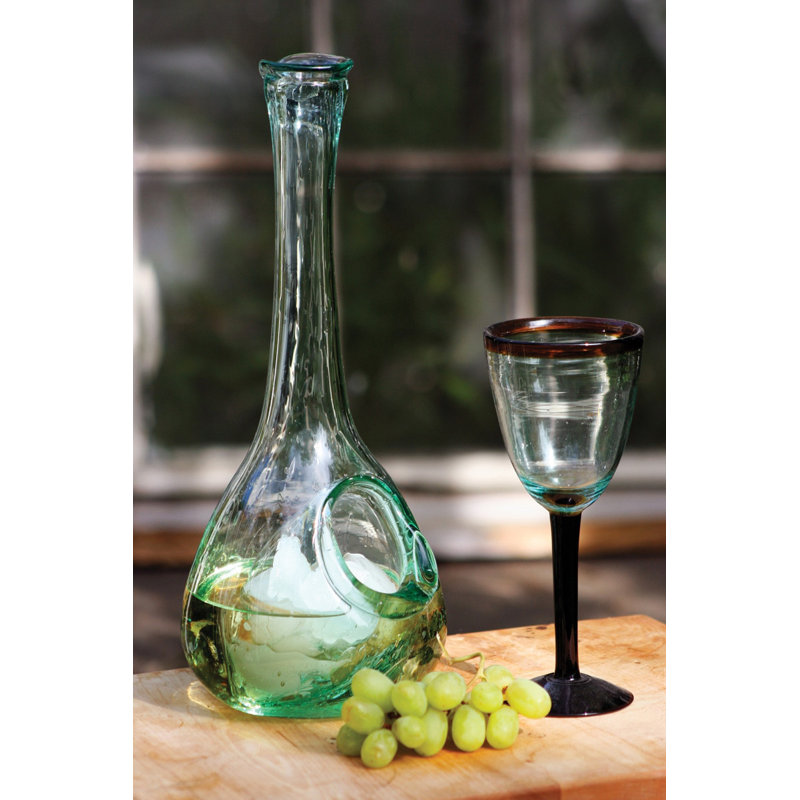  Carafe à vin en verre recyclé avec poche à glace latérale H 16 po, conception transparente soufflée à la main