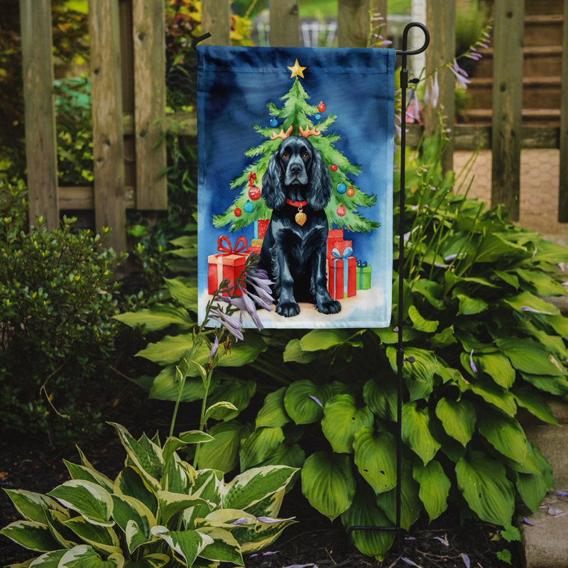 Drapeau de Noël renne de jardin, Épagneul cocker noir