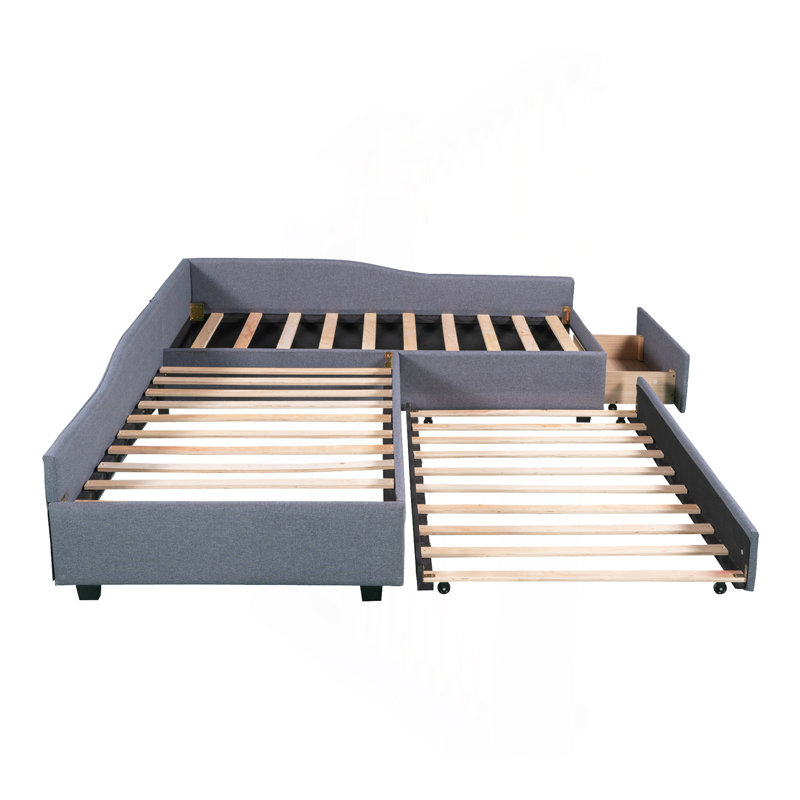 Upholstered Double Twin Size Daybed With Trundle And Drawer