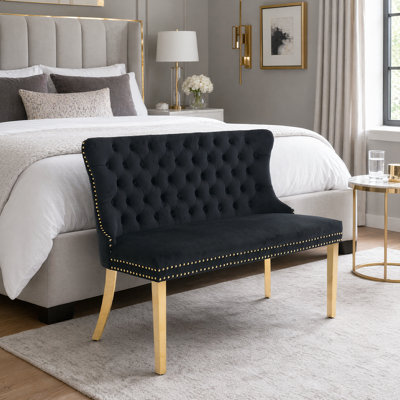 Banc de causeuse Elegant - revêtement en velours doux, dossier à oreilles capitonné