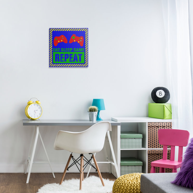 Vibrant Eat Sleep, jeu répété sur toile, design par Marcus Prime, H 17 po x l 17 po
