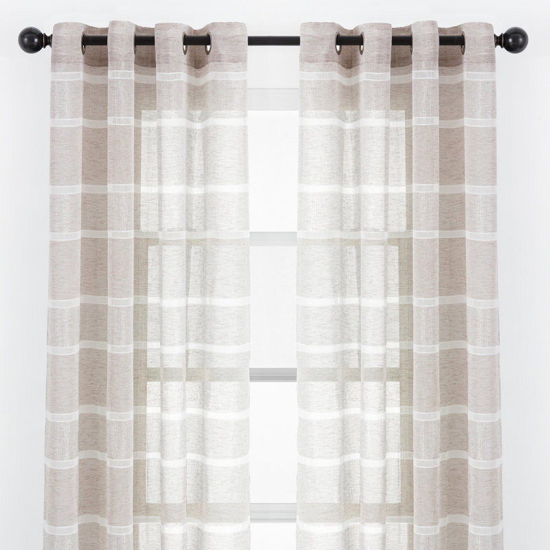 Dellhomme Striped Sheer Grommet Curtain Panels, Taupe, 52" x 96"