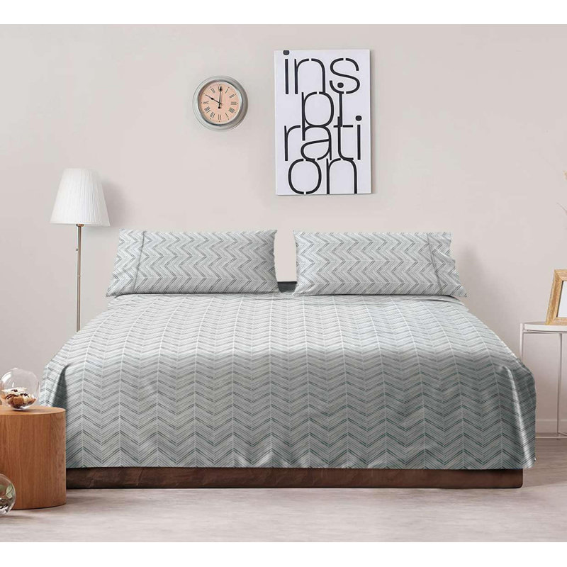 Printed Bedsheet Percale Geometric Sheet Set, King Sheet Set with 2 Pillowcases