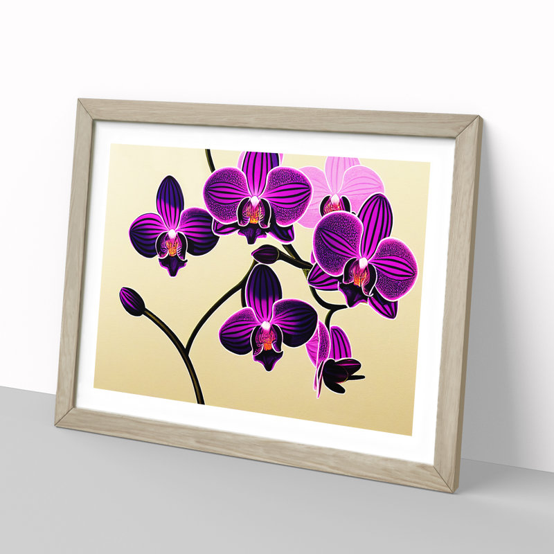 Dramatic Orchid Flowers 1 Piece Single Picture Frame Wall Art, 34cm H x 46cm W x 2cm D, Oak Framed