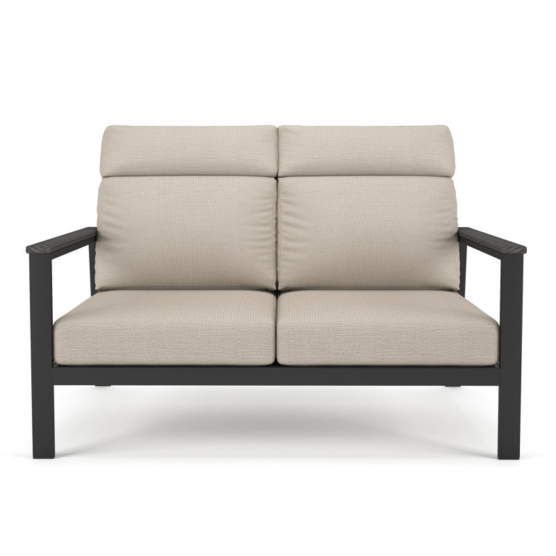 Townsend Metal Outdoor Loveseat With Sunbrella Cushion, Cast Silver, Brown, Yes
