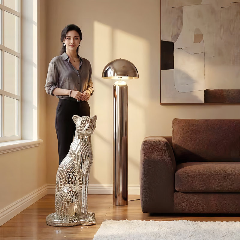 30.75" Silver Handcrafted Sitting Panther Home Decor Statue With Mosaic Mirrored Diamond Exterior Finish