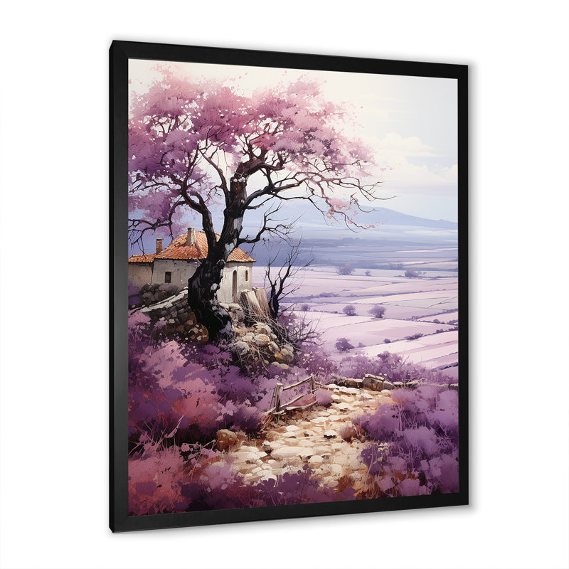 Champ mauve sur la côte d'azur sur toile, Cadre simple noir, H 44 po x l 34 po x P 1,5 po