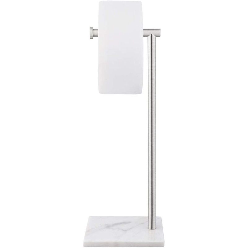 Porte-papier hygiénique en L moderne autoportant avec base carrée en marbre, porte-serviettes sur pied en acier inoxydable, conception stable antidérapante pour la salle de bain