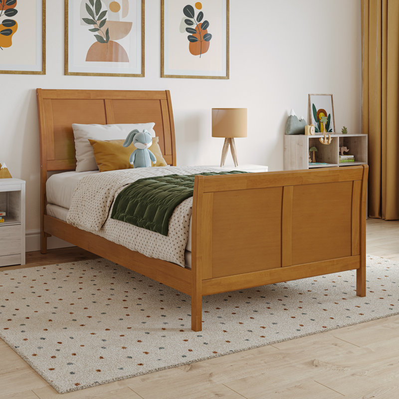 Lit de base en bois massif L piéton avec pied de lit assorti, Simple, Caramel clair