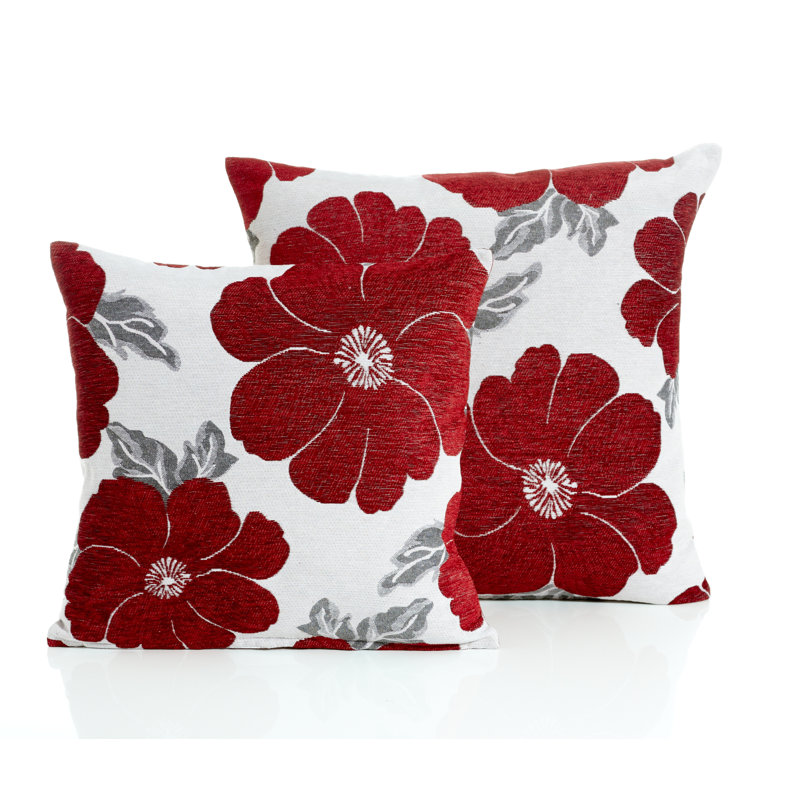 Darionte Poppy Chenille Cushion Cover, 45cm x 45cm, Red, Pillow Cover Only