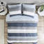 Modern Stripe Comforter With Navy Blue Grey Sheets - Chic Style Bedroom And Sheet