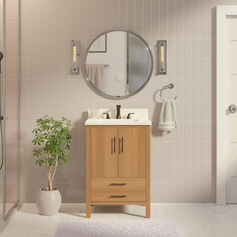 Ensemble de meuble-lavabo simple 24 po Kiara, Blond, Blanc mat