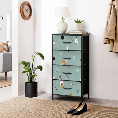 Dresser for Bedroom Dresser for Closet Cute Space Adventure Rockets Planets Stars Soft Dressers &amp; Chests of Drawers Fabric Closet Organizers and Storage with 4 Drawers Storage Bins