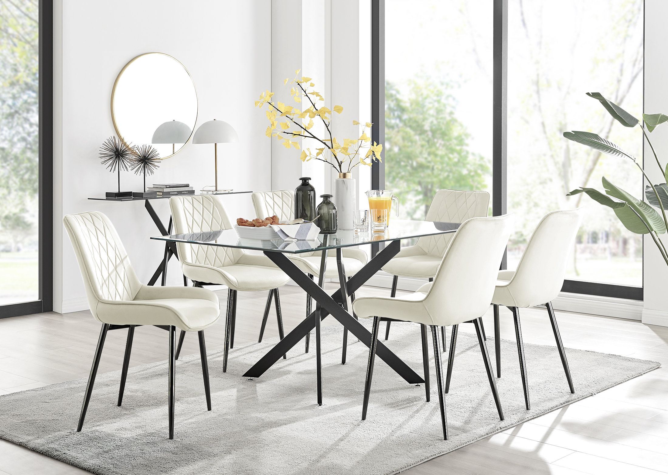 East Urban Home Lenworth Modern Black Metal and Glass Dining