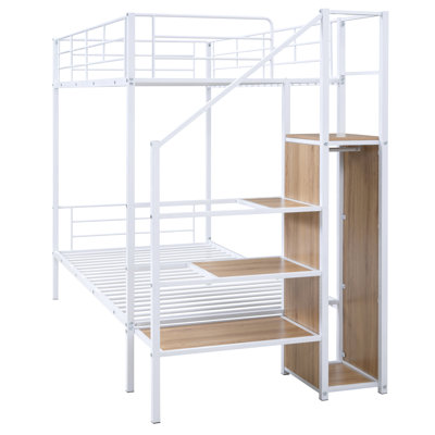 Lit superposé simple au-dessus de métal moderne en blanc avec latéral et garde-robe - lit pratique et confortable, pour une maison bien rangée