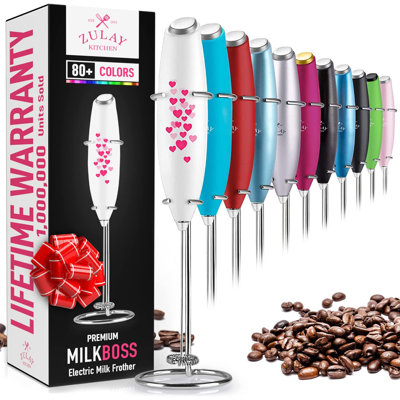 Zulay Kitchen Milk Frother with Stand Handheld Electric Whisk for Coffee Latte and Matcha -  Z-TTNM-MLK-FRTHR-WTH-HRTS