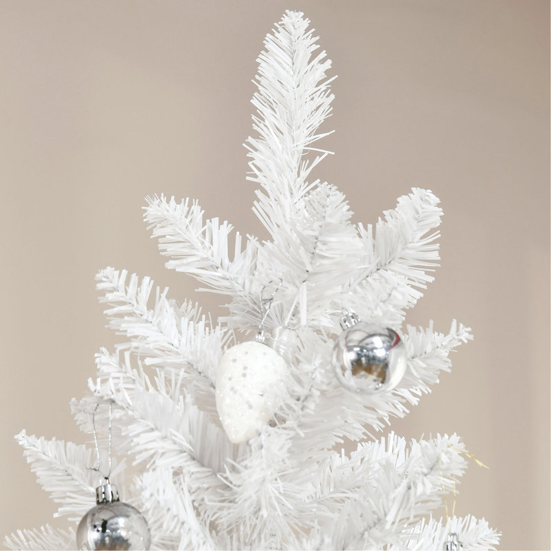 Sapin de Noël artificiel non éclairé 6 pi avec branches réalistes et base en acier, rose et blanc
